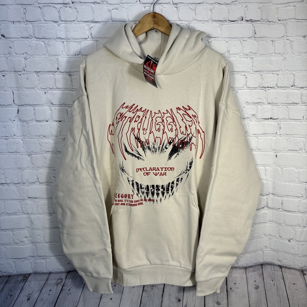 NEW Allegory Hoodie Mens Size XL Beige Heavyweight Declaration Of War Streetwear